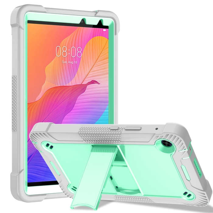 For Huawei MatePad T8 Silicone + PC Shockproof Protective Case with Holder(Gray + Green)