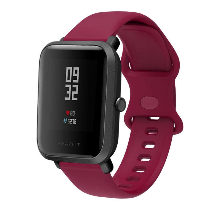 20mm For Amazfit GTS 2e Butterfly Buckle Silicone Watch Band(Wine Red)