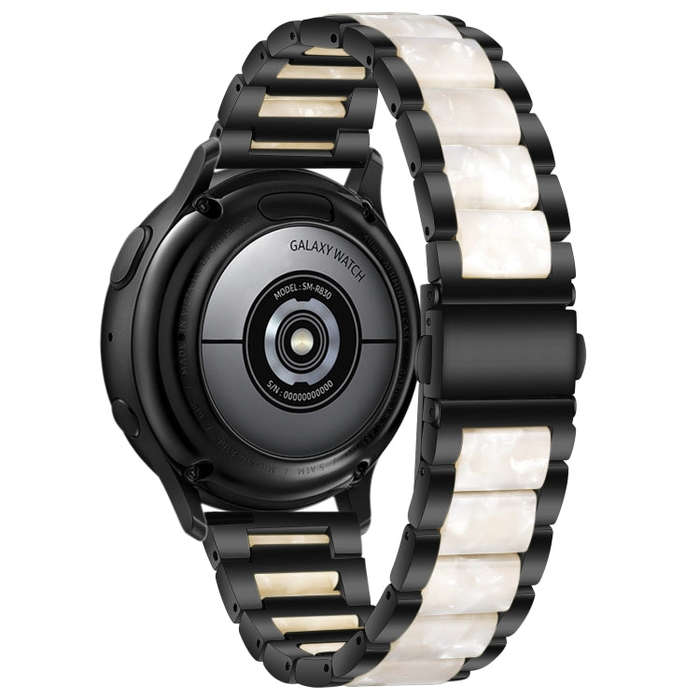 For Samsung Smart Watch 20mm Three-beads Steel + Resin Watch Band(Black White)