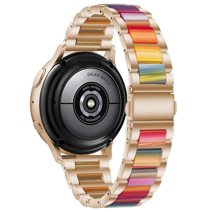 For Samsung Smart Watch 20mm Three-beads Steel + Resin Watch Band(Rose Gold Rainbow)