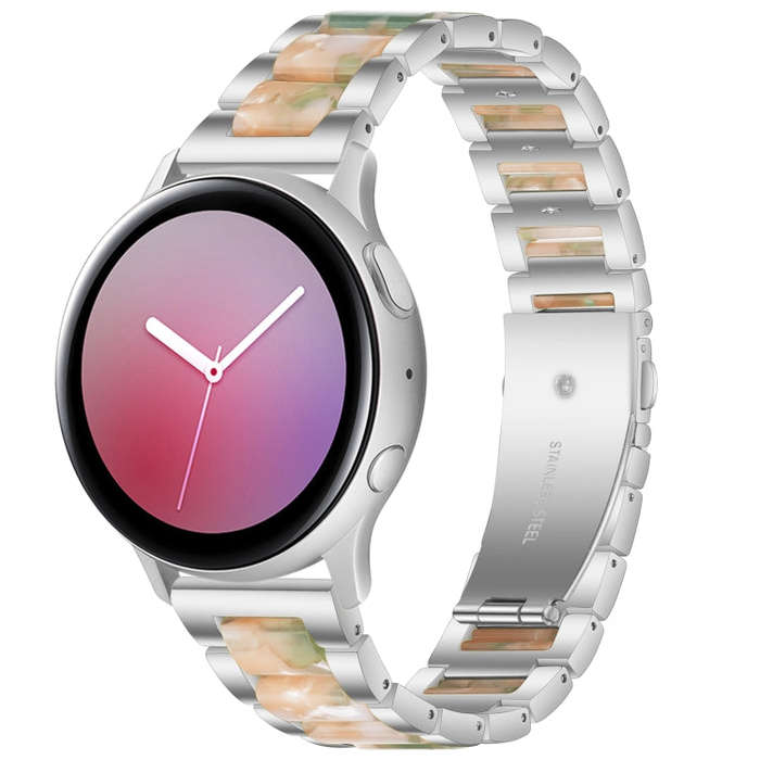For Samsung Smart Watch 20mm Three-beads Steel + Resin Watch Band(Silver Pink Green)