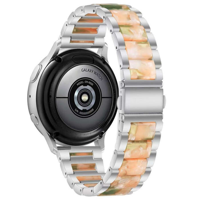 For Samsung Smart Watch 20mm Three-beads Steel + Resin Watch Band(Silver Pink Green)
