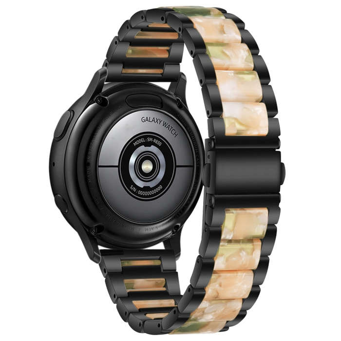For Samsung Smart Watch 22mm Three-beads Steel + Resin Watch Band(Black Pink Green)