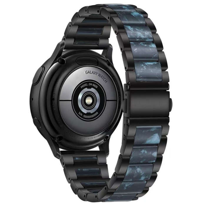 For Samsung Smart Watch 22mm Three-beads Steel + Resin Watch Band(Black Blue)