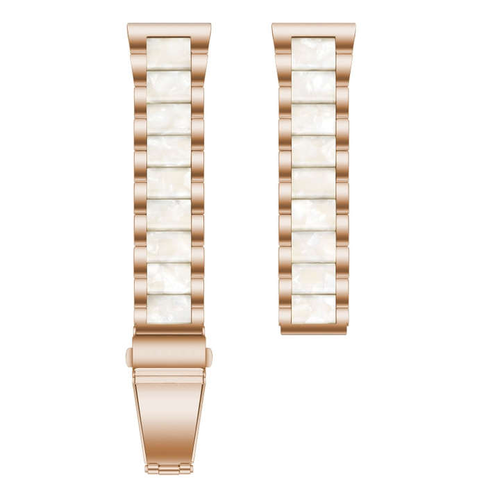 For Samsung Smart Watch 22mm Three-beads Steel + Resin Watch Band(Rose Gold White)