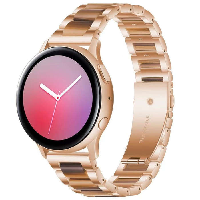 For Samsung Smart Watch 22mm Three-beads Steel + Resin Watch Band(Rose Gold Gold)