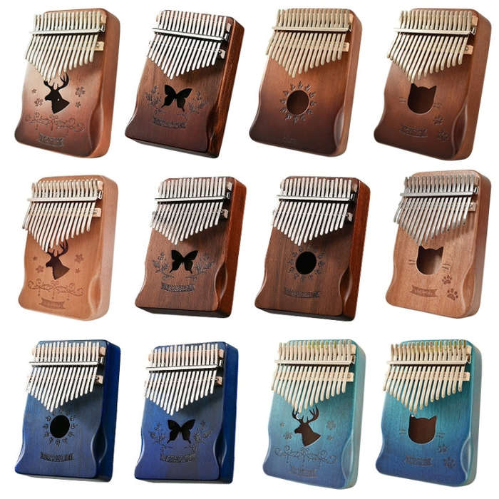 17 Tone Acacia Wood Thumb Piano Kalimba Musical Instruments(Coffee-Cat)
