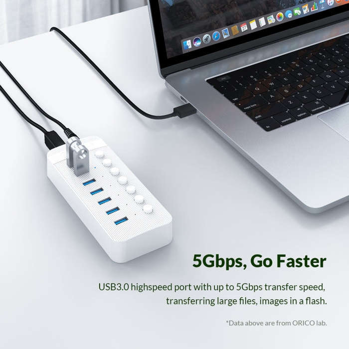ORICO CT2U3-7AB-BK 7 In 1 Plastic Stripes Multi-Port USB HUB with Individual Switches, US Plug(Bl...