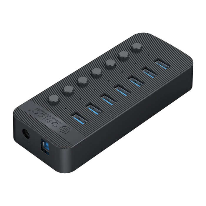 ORICO CT2U3-7AB-BK 7 In 1 Plastic Stripes Multi-Port USB HUB with Individual Switches, EU Plug(Bl...