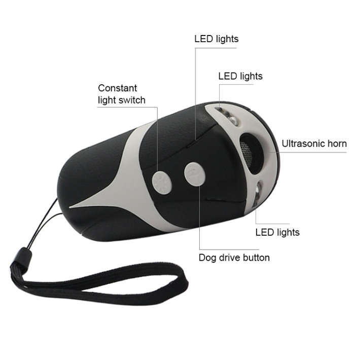 RC-534 Handheld Portable Ultrasonic Dog Repeller with LED Lights(Black + White)