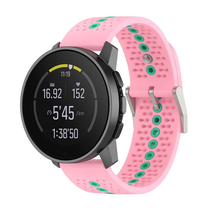 For Suunto 9 Peak Universal Colorful Hole Silicone Watch Band(Pink Mint Green)