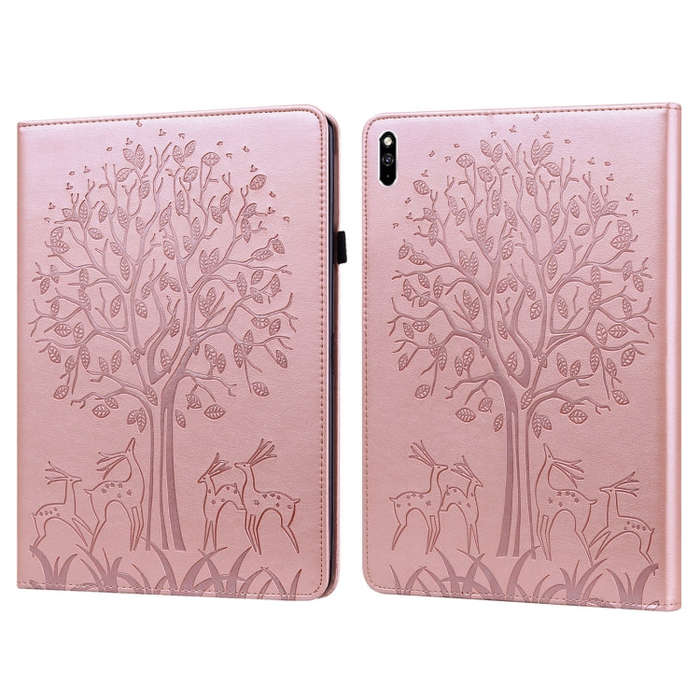 For Huawei MatePad Pro 10.8 2021 Tree & Deer Pattern Pressed Printing Horizontal Flip PU Leather ...