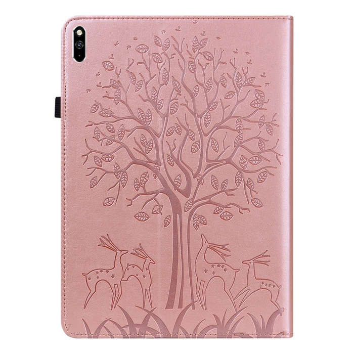 For Huawei MatePad Pro 10.8 2021 Tree & Deer Pattern Pressed Printing Horizontal Flip PU Leather ...
