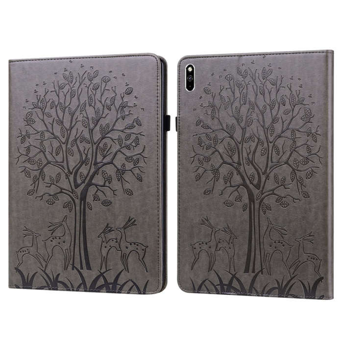 For Huawei MatePad Pro 10.8 2021 Tree & Deer Pattern Pressed Printing Horizontal Flip PU Leather ...