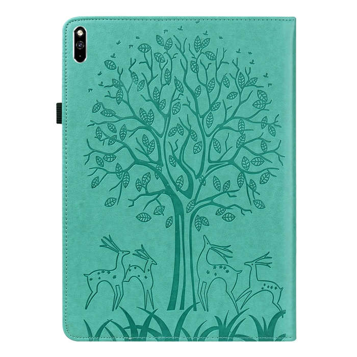 For Huawei MatePad Pro 10.8 2021 Tree & Deer Pattern Pressed Printing Horizontal Flip PU Leather ...
