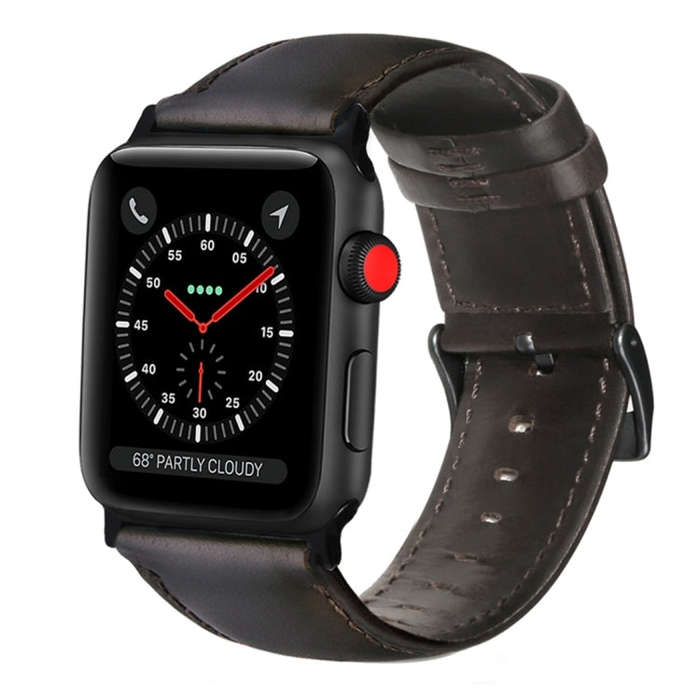 For Apple Watch Series 7 41mm / 6 & SE & 5 & 4 40mm / 3 & 2 & 1 38mm Oil Wax Genuine Leather Stra...