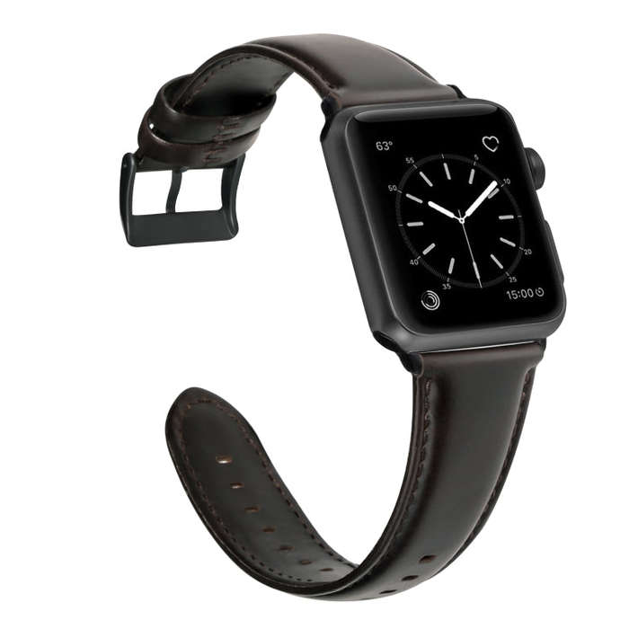 For Apple Watch Series 7 41mm / 6 & SE & 5 & 4 40mm / 3 & 2 & 1 38mm Oil Wax Genuine Leather Stra...