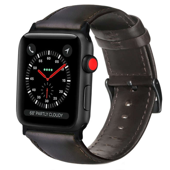 For Apple Watch Series 7 41mm / 6 & SE & 5 & 4 40mm / 3 & 2 & 1 38mm Oil Wax Genuine Leather Stra...