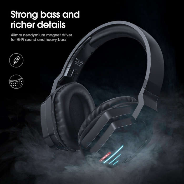 ONIKUMA B60 Bluetooth 5.0 Adjustable Strong Bass Gaming Wireless Bluetooth Headset with Microphon...