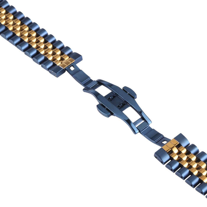 22mm Five-bead Stainless Steel Watch Band(Blue Gold)