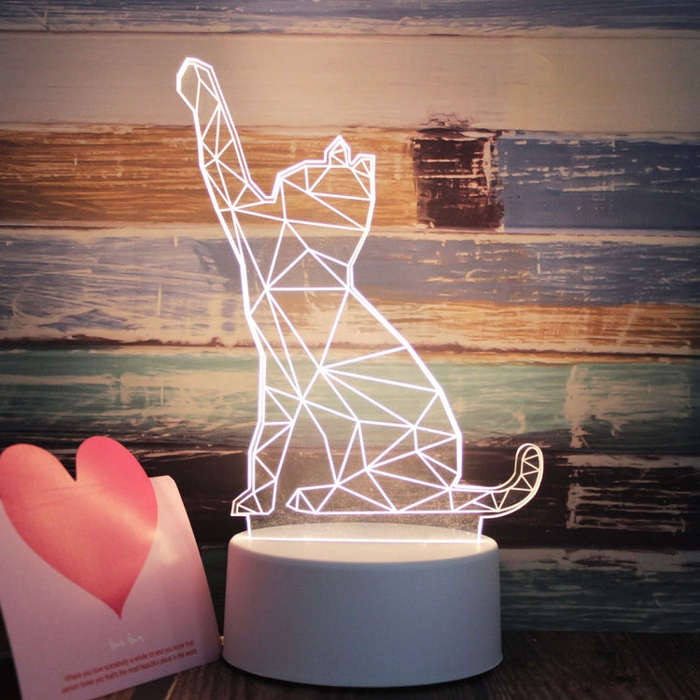 White Base Creative 3D Tricolor LED Decorative Night Light, Plug Version, Shape:Cat(White-Warm-Wa...