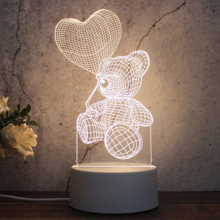 White Base Creative 3D Tricolor LED Decorative Night Light, Plug Version, Shape:Love Balloon Bear...