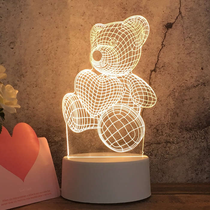 White Base Creative 3D Tricolor LED Decorative Night Light, Plug Version, Shape:Love Bear(White-W...