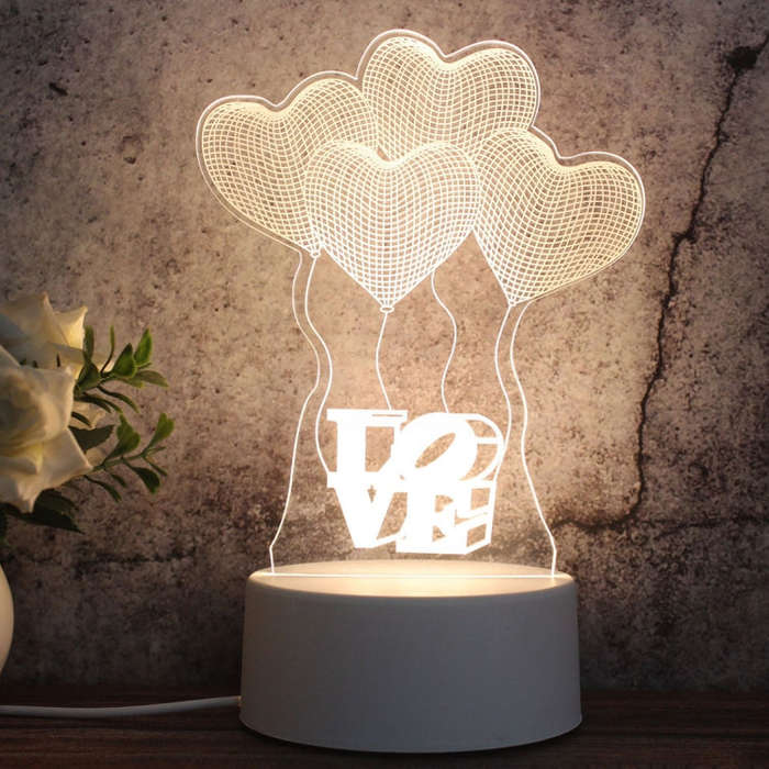 White Base Creative 3D Tricolor LED Decorative Night Light, Plug Version, Shape:Love Balloon(Whit...