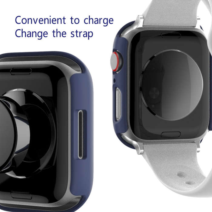 2 in 1 PC Frame + Tempered Glass Protector Case For Apple Watch Series 9 / 8 / 7 45mm(Blue)