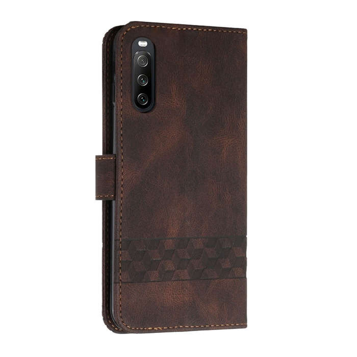 For Sony Xperia 10 III Cubic Skin Feel Flip Leather Phone Case(Dark Coffee)