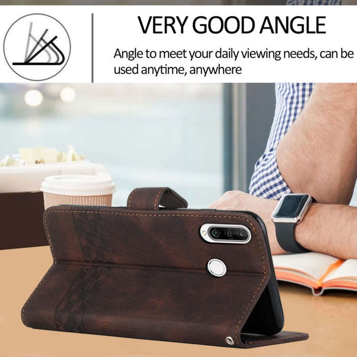 For Huawei Y6 2019 Cubic Skin Feel Flip Leather Phone Case(Dark Brown)