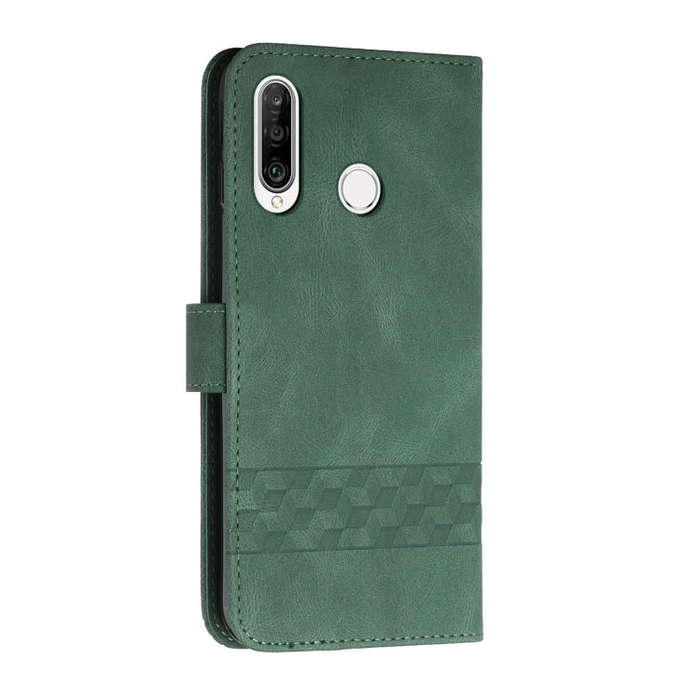 For Huawei Y7 2019 Cubic Skin Feel Flip Leather Phone Case(Dark Green)