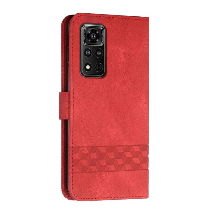 For Honor V40 5G Cubic Skin Feel Flip Leather Phone Case(Red)