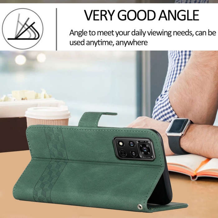 For Honor V40 5G Cubic Skin Feel Flip Leather Phone Case(Dark Green)