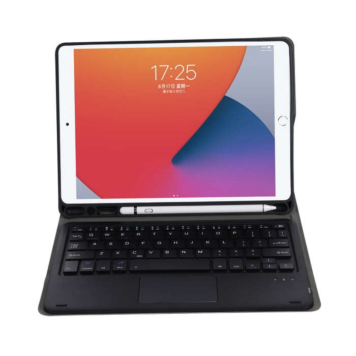 A07B-A Lambskin Texture Square Keycap Bluetooth Keyboard Leather Case with Touch Control For iPad...