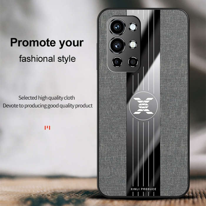 For OnePlus 9R XINLI Stitching Cloth Texture Shockproof TPU Phone Case(Blue)