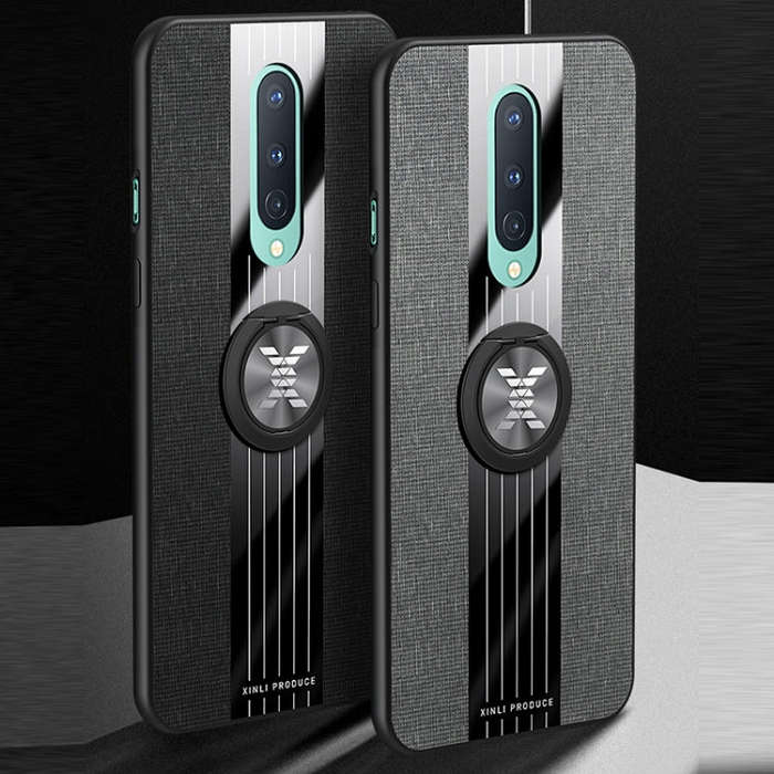 For OnePlus 8 XINLI Stitching Cloth Texture TPU Phone Case with Ring Holder(Black)