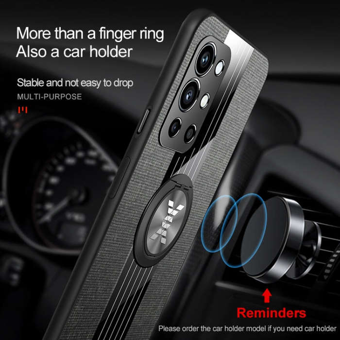 For OnePlus 9R XINLI Stitching Cloth Texture TPU Phone Case with Ring Holder(Black)