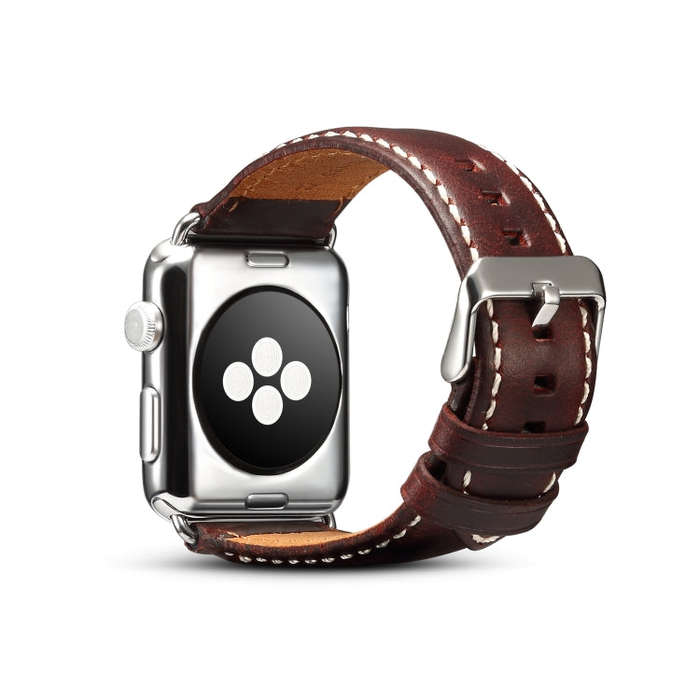 For Apple Watch Series 9&8&7 41mm / SE 3&SE 2&6&SE&5&4 40mm / 3&2&1 38mm Oil Wax Retro Cowhide St...