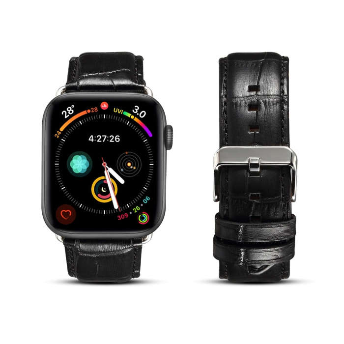 For Apple Watch Series 9&8&7 41mm / SE 3&SE 2&6&SE&5&4 40mm / 3&2&1 38mm Cowhide Crocodile Textur...