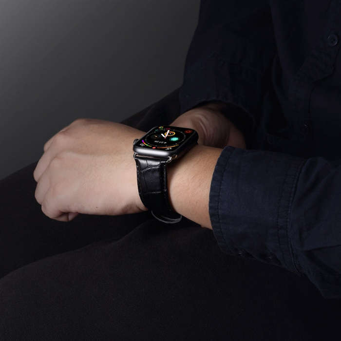For Apple Watch Series 9&8&7 41mm / SE 3&SE 2&6&SE&5&4 40mm / 3&2&1 38mm Cowhide Crocodile Textur...