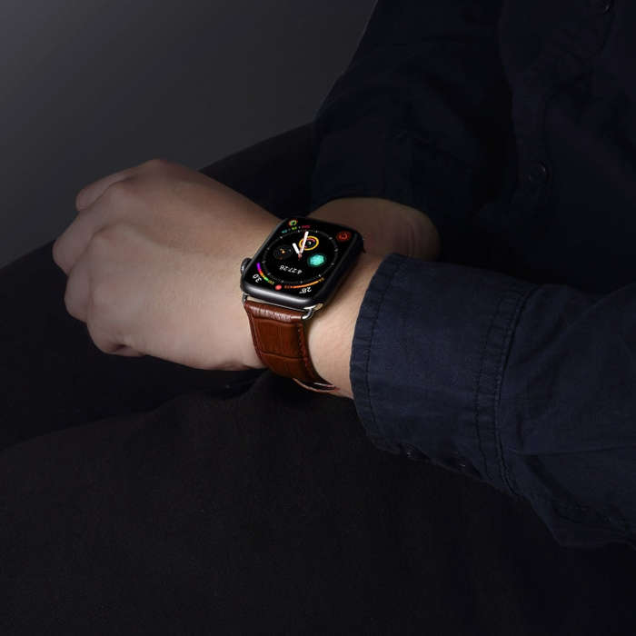 For Apple Watch Series 9&8&7 41mm / SE 3&SE 2&6&SE&5&4 40mm / 3&2&1 38mm Cowhide Crocodile Textur...