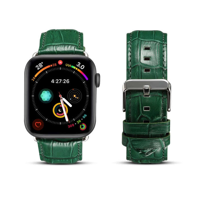 For Apple Watch Series 7 45mm / 6 & SE & 5 & 4 44mm / 3 & 2 & 1 42mm Cowhide Crocodile Texture St...