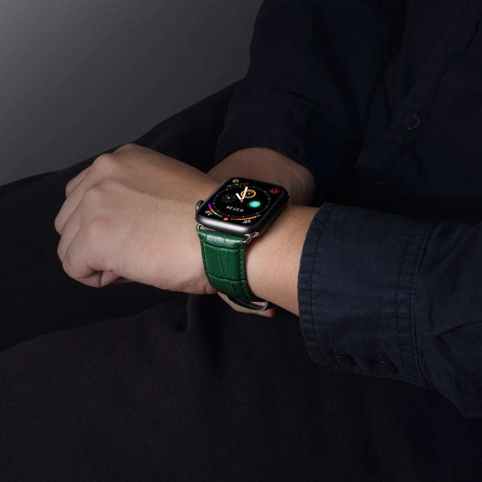 For Apple Watch Series 7 45mm / 6 & SE & 5 & 4 44mm / 3 & 2 & 1 42mm Cowhide Crocodile Texture St...