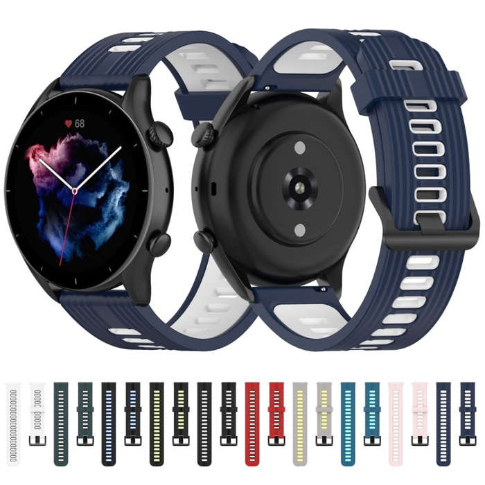 For Huawei Watch GT 3 42mm 20mm Two-color Stripe Silicone Watch Band(Blue Mint Green)