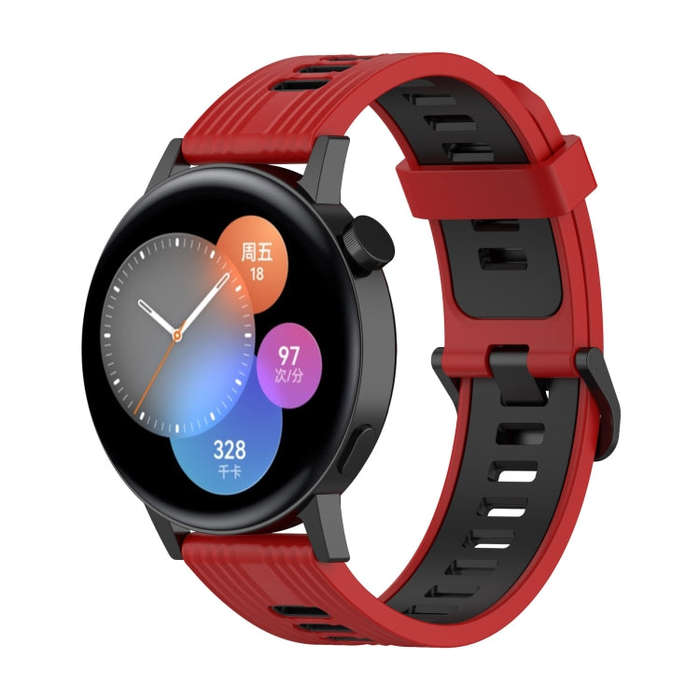 For Huawei Watch GT 3 46mm 22mm Two-color Stripe Silicone Watch Band(Red Black)