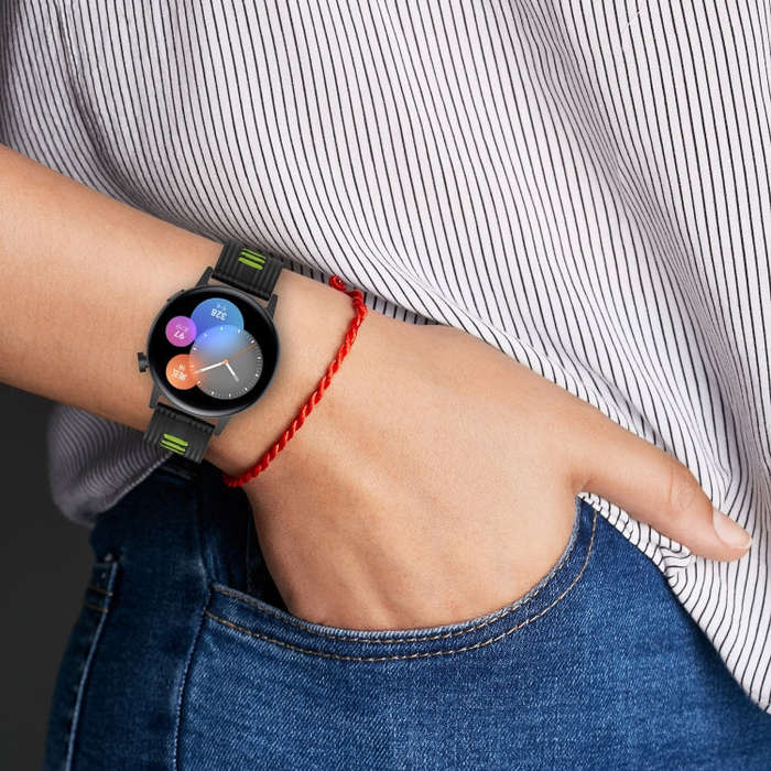 For Huawei Watch GT 3 46mm 22mm Two-color Stripe Silicone Watch Band(Sand Pink White)