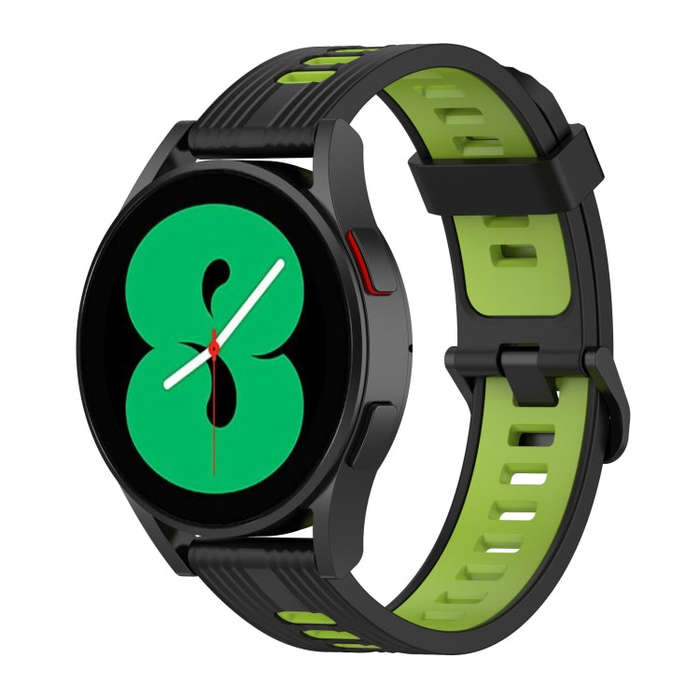 For Samsung Galaxy Watch4/Active2 20mm Two-color Stripe Silicone Watch Band(Black Lime Green)