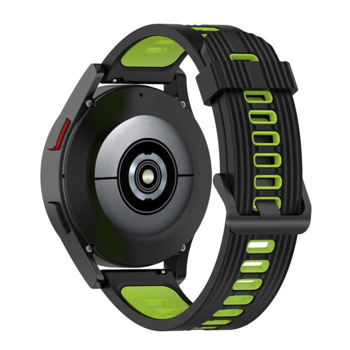 For Samsung Galaxy Watch4/Active2 20mm Two-color Stripe Silicone Watch Band(Black Lime Green)