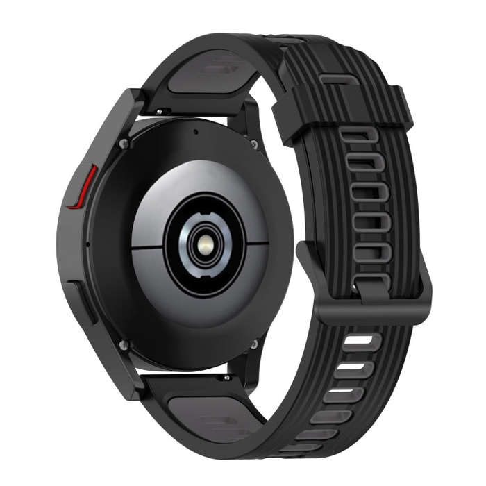 For Samsung Galaxy Watch4/Active2 20mm Two-color Stripe Silicone Watch Band(Black Dark Grey)